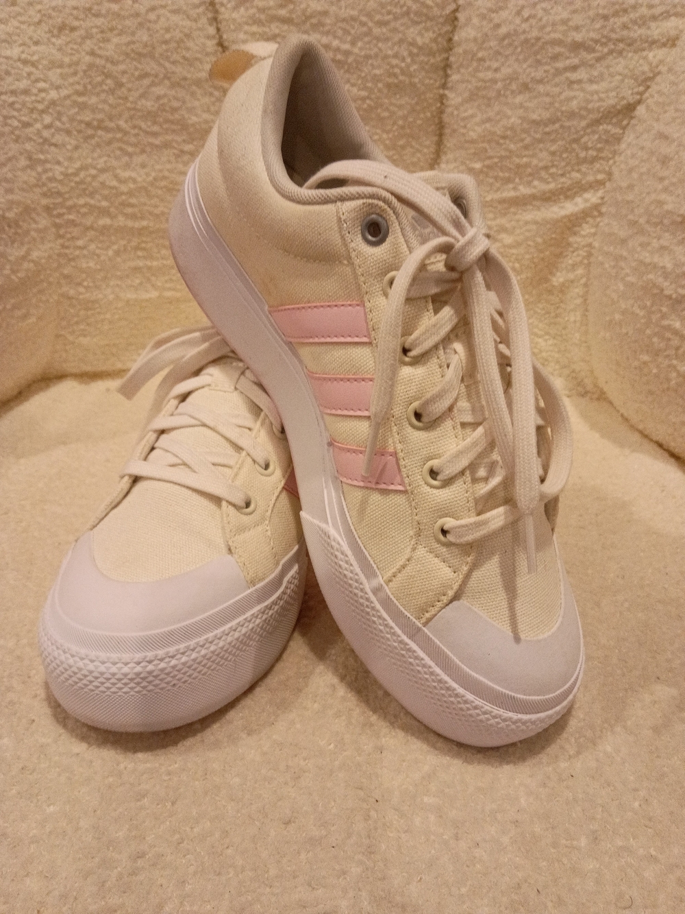 Adidas Women's Canvas Sneakers in Cream with Pink Accents